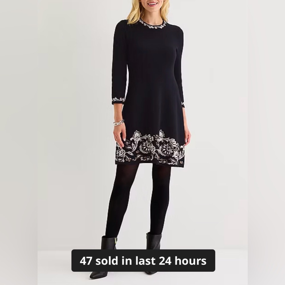✨ Elegant Embroidered Knit Dress – Classic Black Beauty ✨